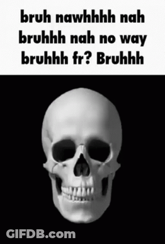 A Skull With The Words Bruh Nawhhhh Nah Bruhhh Nah No Way Bruhhh Fr ? Bruhhh On It . GIF