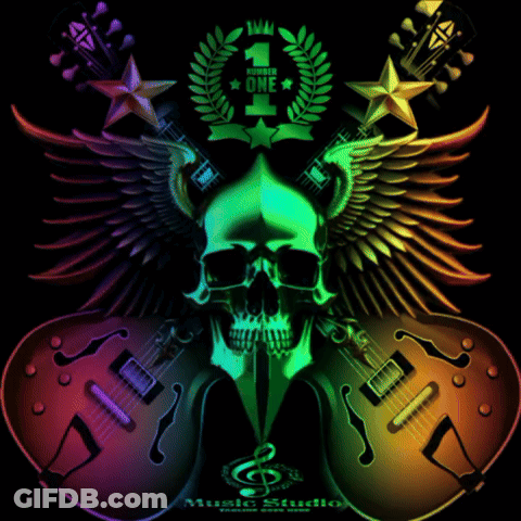 A Skull With Wings And A Guitar In A Circle That Says One Love Musik GIF