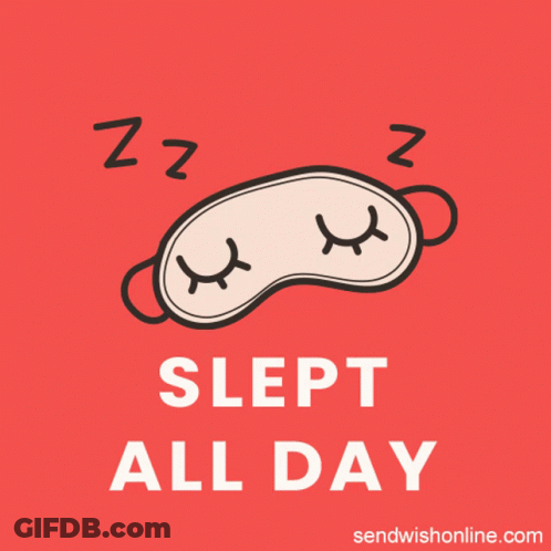 A Sleep Mask With The Words Slept All Day Written Below It GIF