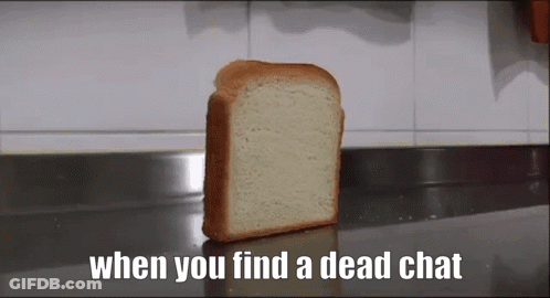 A Slice Of Bread Is On A Counter With The Words " When You Find A Dead Chat " Above It GIF