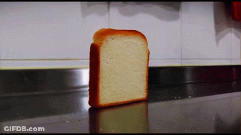 A Slice Of Bread Is Sitting On A Countertop GIF