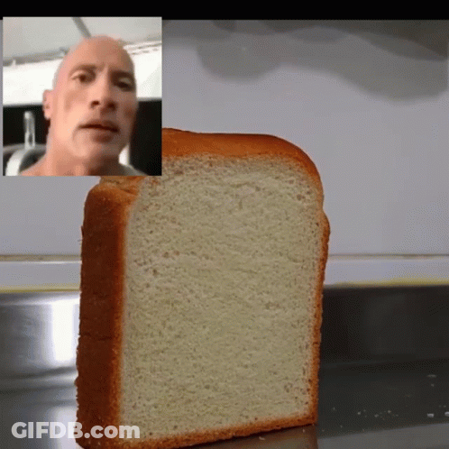 A Slice Of Bread With A Picture Of A Bald Man In The Background GIF