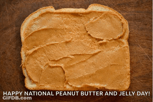 A Slice Of Bread With Peanut Butter Spread On It GIF