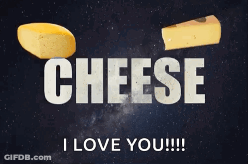 A Slice Of Cheese Is Flying Through The Air With The Words `` Cheese I Love You '' In The Background . GIF