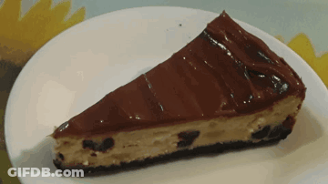 A Slice Of Cheesecake On A White Plate GIF