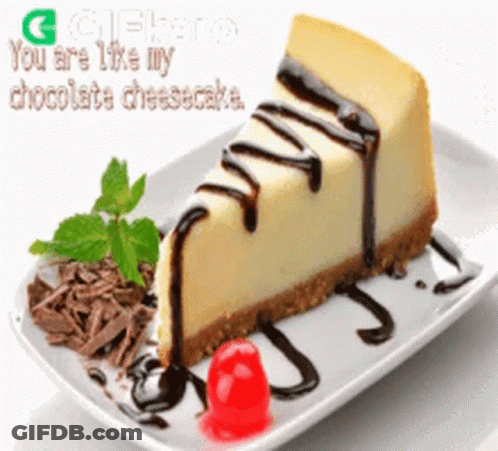 A Slice Of Chocolate Cheesecake With A Cherry On A Plate GIF