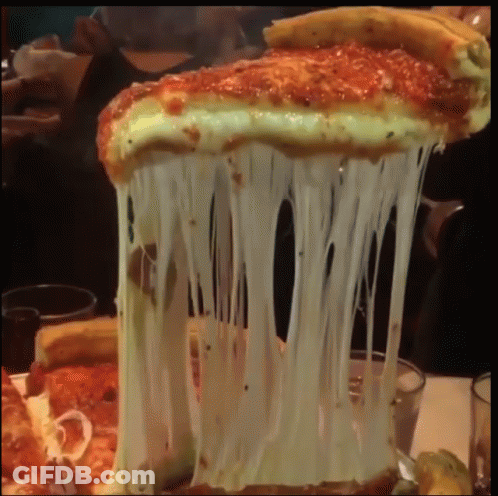 A Slice Of Pizza With A Lot Of Cheese Pulling Out Of It GIF