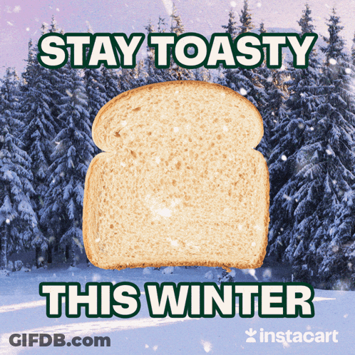 A Slice Of Toast With The Words Stay Toasty This Winter On It GIF