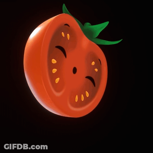 A Sliced Tomato With A Face On It GIF