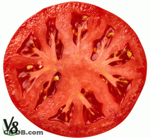 A Sliced Tomato With A V8 Logo On The Bottom Right GIF