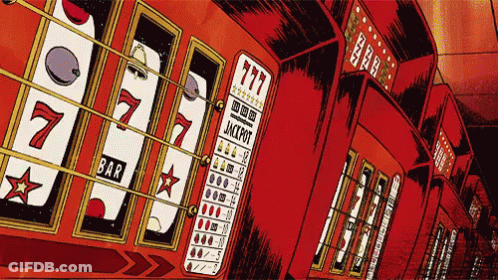 A Slot Machine With A Sign That Says 777 GIF