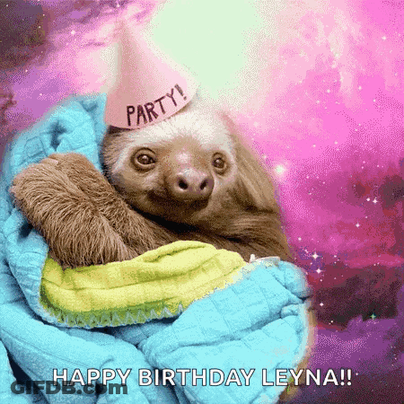 A Sloth Wearing A Party Hat Says Happy Birthday Leyna GIF