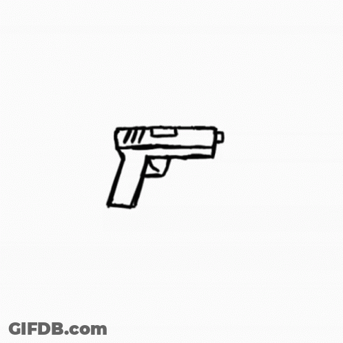 A Small Black And White Drawing Of A Gun On A White Background . GIF