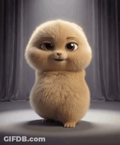 A Small Furry Animal Is Standing In Front Of A Purple Curtain GIF