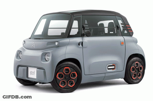 A Small Gray Car With A License Plate That Says Citroen On It GIF