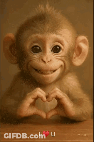A Small Monkey Is Making A Heart Shape With Its Hands . GIF