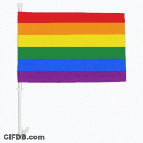 A Small Rainbow Flag With A White Pole GIF