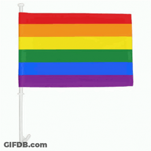 A Small Rainbow Flag With A White Pole Attached To It GIF