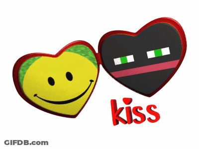 A Smiley Face And A Black Heart With The Word Kiss Underneath GIF