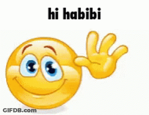 A Smiley Face And A Hand With The Word Hi Habibi On It GIF