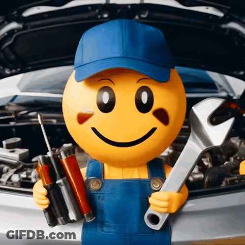 A Smiley Face Holding A Wrench And A Screwdriver GIF