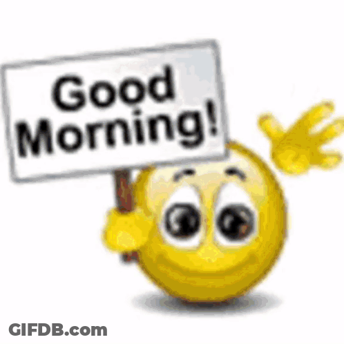 A Smiley Face Holds A Sign That Says Good Morning GIF