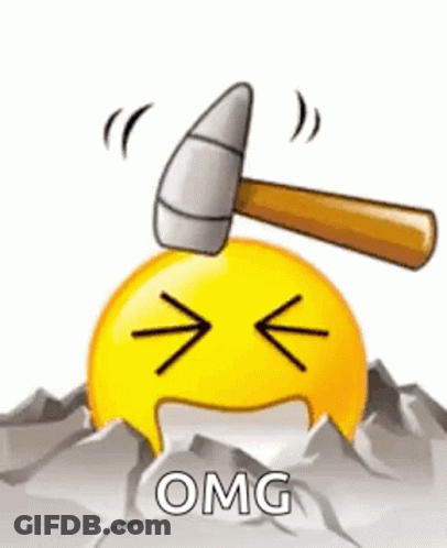 A Smiley Face Is Being Smashed By A Hammer On A Rock . GIF