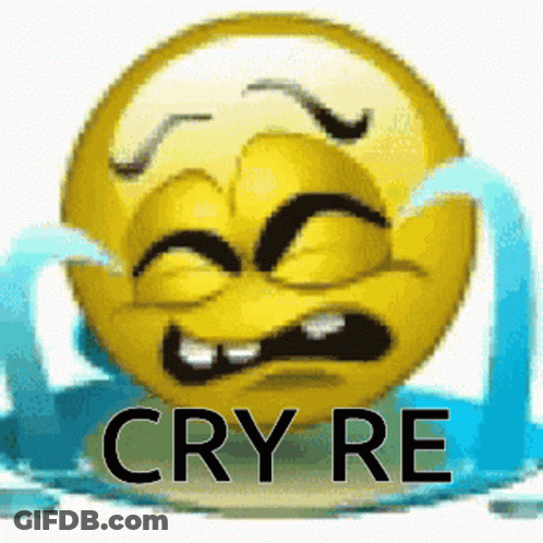A Smiley Face Is Crying With Tears Coming Out Of It 'S Eyes And The Words Cry Re Below It . GIF
