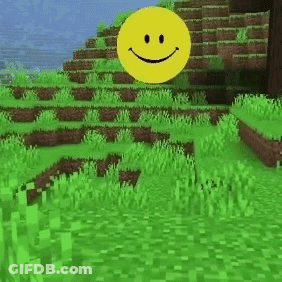 A Smiley Face Is Floating In The Air In A Field Of Grass In Minecraft . GIF