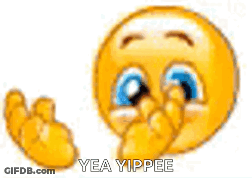A Smiley Face Is Giving A High Five And The Words Yea Yippee Are Written Below It . GIF