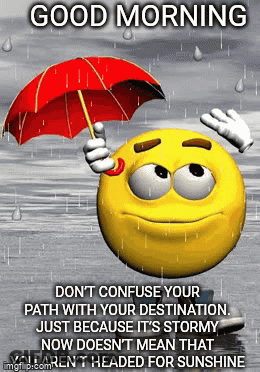 A Smiley Face Is Holding An Umbrella In The Rain And Says Good Morning GIF