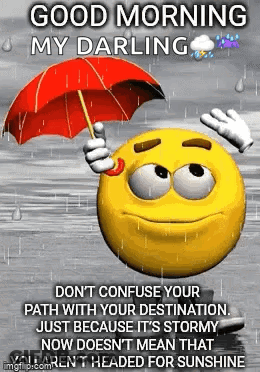 A Smiley Face Is Holding An Umbrella In The Rain And Says `` Good Morning My Darling '' . GIF