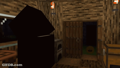 A Smiley Face Is In The Doorway Of A Dark Room GIF