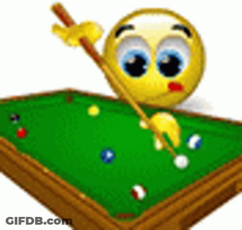 A Smiley Face Is Playing Pool On A Pool Table With A Cue . GIF