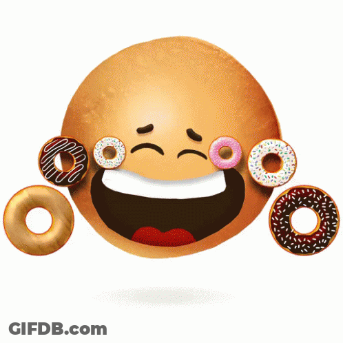 A Smiley Face Is Surrounded By Donuts Including One With Sprinkles GIF