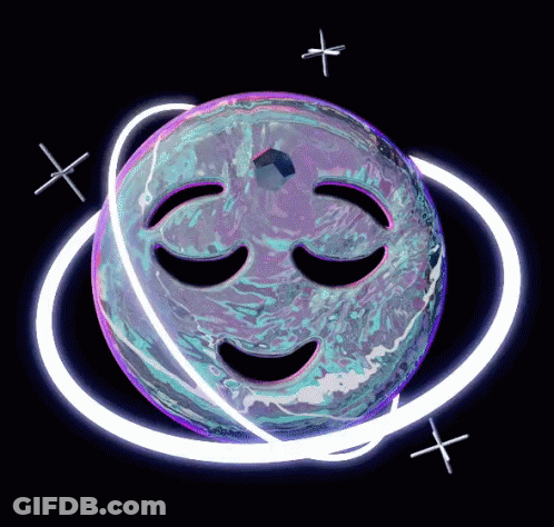 A Smiley Face Is Surrounded By Glowing Rings On A Planet GIF