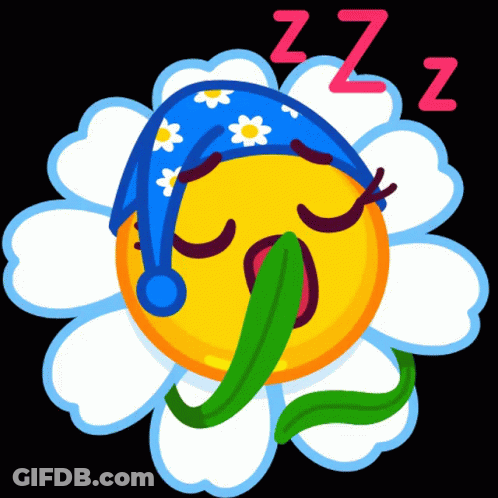 A Smiley Face Wearing A Blue Hat Is Sleeping In A Flower GIF