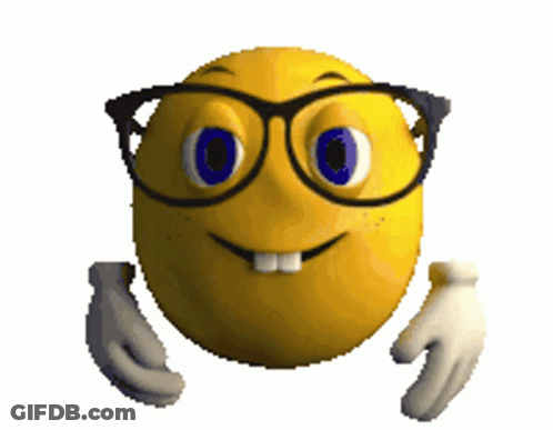 A Smiley Face Wearing Glasses And A Pair Of White Gloves GIF