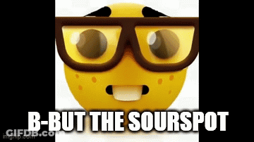 A Smiley Face Wearing Glasses And The Words B-But The Sourspot GIF