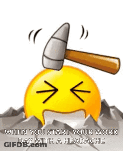 A Smiley Face With A Hammer Hitting It On Top Of It . GIF