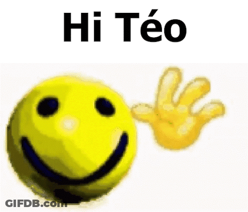 A Smiley Face With A Hand Behind It That Says Hi Teo . GIF