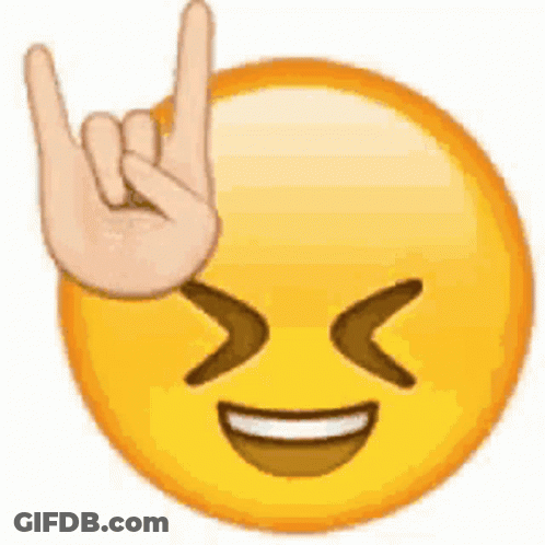 A Smiley Face With A Hand Making A Horns Sign . GIF
