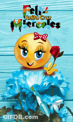 A Smiley Face With A Red Rose And The Words " Feliz Anita Cruz Miercoles " GIF