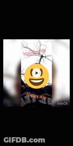 A Smiley Face With A Tree Branch In The Background Says Happy Day GIF