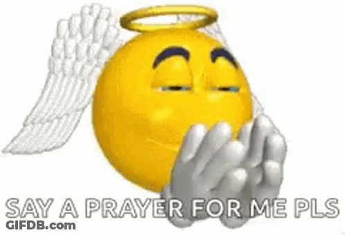 A Smiley Face With Angel Wings And A Halo Is Saying A Prayer For Me . GIF