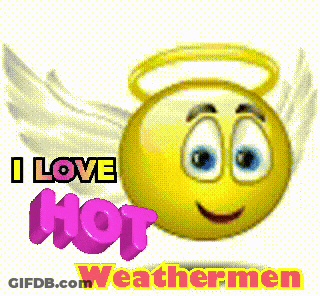 A Smiley Face With Angel Wings And The Words " I Love Hot Weathermen " Below It GIF