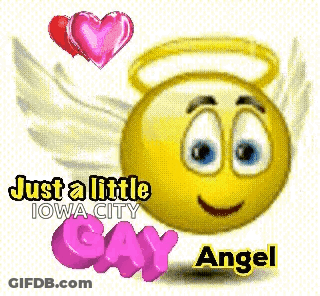 A Smiley Face With Angel Wings And The Words Just A Little Gay Angel On It GIF