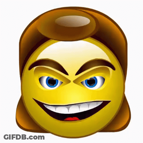 A Smiley Face With Blue Eyes And A Brown Haircut GIF