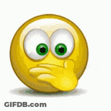 A Smiley Face With Green Eyes Is Holding A Red Heart In Its Hand . GIF