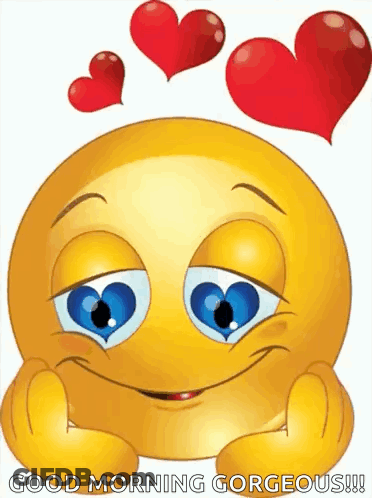 A Smiley Face With Hearts Around It And The Words Good Morning Gorgeous On The Bottom GIF
